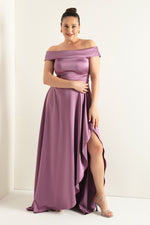 Women'S Kayık Collar Big Size Satin Evening Dresses & Graduation Dress