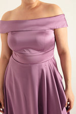 Women'S Kayık Collar Big Size Satin Evening Dresses & Graduation Dress