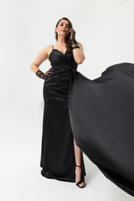 Woman Large Size Long Satin Evening Dress & Graduation Dress