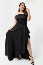 Women'S Kayık Collar Big Size Satin Evening Dresses & Graduation Dress