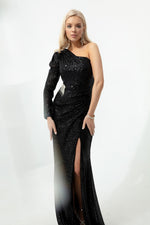 Women'S One Arm Sequined And Stone Long Evening Dress Dress