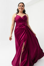 Woman Large Size Long Satin Evening Dress & Graduation Dress