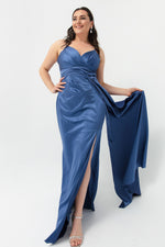 Woman Large Size Long Satin Evening Dress & Graduation Dress