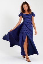 Women'S Kayık Collar Tail Long Satin Evening Dresses & Graduation Dress