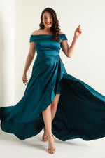 Women'S Kayık Collar Big Size Satin Evening Dresses & Graduation Dress