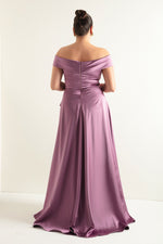 Women'S Kayık Collar Big Size Satin Evening Dresses & Graduation Dress