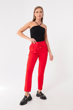 Woman Waist Laced Carrot Pants