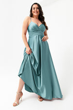 Women'S Rope Strap Large Size Satin Long Evening Dress & Graduation Dress