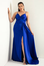 Woman Large Size Long Satin Evening Dress & Graduation Dress