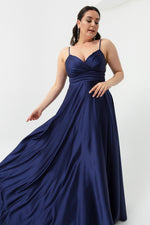 Women'S Rope Strap Large Size Satin Long Evening Dress & Graduation Dress