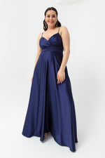 Women'S Rope Strap Large Size Satin Long Evening Dress & Graduation Dress