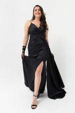 Woman Large Size Long Satin Evening Dress & Graduation Dress