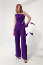 Woman One Shoulder Stone Evening Evening Jumpsuit