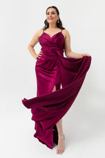 Woman Large Size Long Satin Evening Dress & Graduation Dress