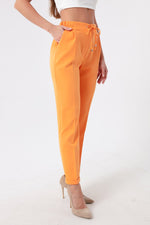 Woman Waist Laced Carrot Pants