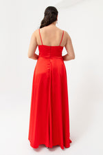 Women'S Rope Strap Large Size Satin Long Evening Dress & Graduation Dress