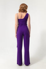 Woman One Shoulder Stone Evening Evening Jumpsuit