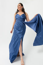 Woman Large Size Long Satin Evening Dress & Graduation Dress