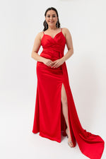 Woman Large Size Long Satin Evening Dress & Graduation Dress