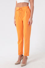 Woman Waist Laced Carrot Pants