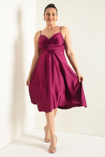 Women Rope Strap With Waist Belt Satin Midi Big Size Evening Dress Dress