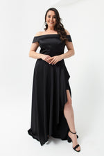 Women'S Kayık Collar Big Size Satin Evening Dresses & Graduation Dress