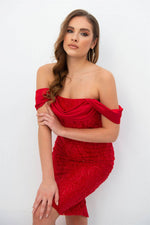 Angelino Red Lace Satin Sleeze Short Evening Dress