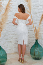 Angelino Ecru Lace Satin Sleeze Short Wedding Dress and Söz Dress