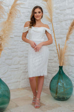 Angelino Ecru Lace Satin Sleeze Short Wedding Dress and Söz Dress