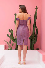 Angelino Lavender Lace Satin Sleeze Short Evening Dress