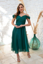 Angelino Emerald Organze Low Arm Short Evening Dress