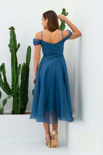 Angelino Indigo Organze Low Sleeve Short Evening Dress