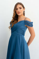 Angelino Indigo Organze Low Sleeve Short Evening Dress