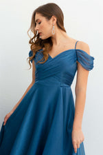 Angelino Indigo Organze Low Sleeve Short Evening Dress