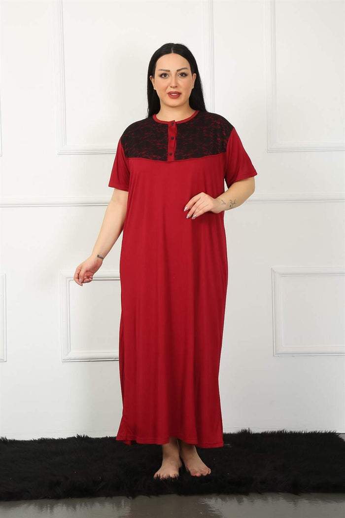 Lacy Short Sleeve Claret Red Mother Nightgown 1348