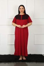 Lacy Short Sleeve Claret Red Mother Nightgown 1348