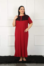 Lacy Short Sleeve Claret Red Mother Nightgown 1348