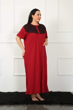 Lacy Short Sleeve Claret Red Mother Nightgown 1348