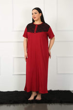 Lacy Short Sleeve Claret Red Mother Nightgown 1348