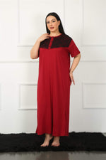 Lacy Short Sleeve Claret Red Mother Nightgown 1348