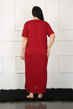 Lacy Short Sleeve Claret Red Mother Nightgown 1348