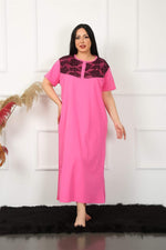 Lace Short Sleeve Fuchsia Mother Nightgown 1348