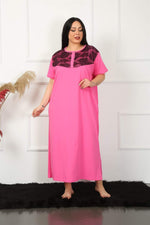 Lace Short Sleeve Fuchsia Mother Nightgown 1348