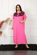 Lace Short Sleeve Fuchsia Mother Nightgown 1348