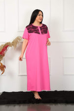 Lace Short Sleeve Fuchsia Mother Nightgown 1348