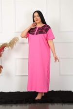 Lace Short Sleeve Fuchsia Mother Nightgown 1348