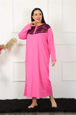 Long Sleeve Lace Fuchsia Mother Nightgown 1355