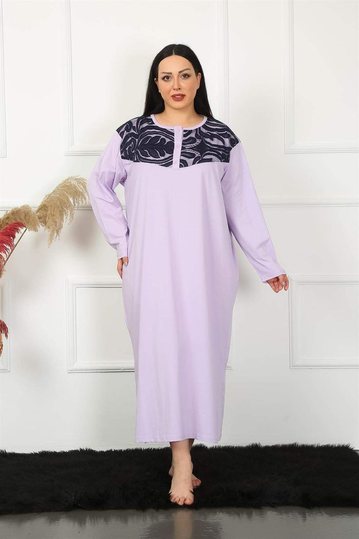Long Sleeve Lace Lilac Mother Nightgown 1355