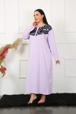 Long Sleeve Lace Lilac Mother Nightgown 1355