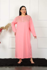 Long Sleeve Lacy Salmon Mother Nightgown 1355